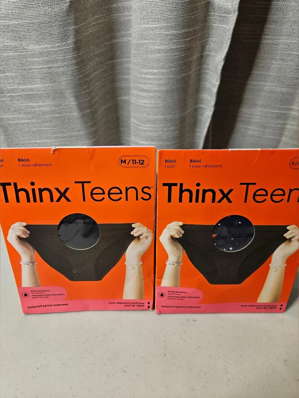 2 Pairs Thinx Teens Medium 11-12 Leakproof Period Underwear Bikini Black & Stars